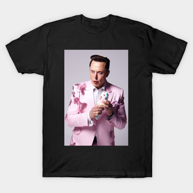 Elon Musk, Pee Wee Herman, pink outfit T-Shirt by Maverick Media